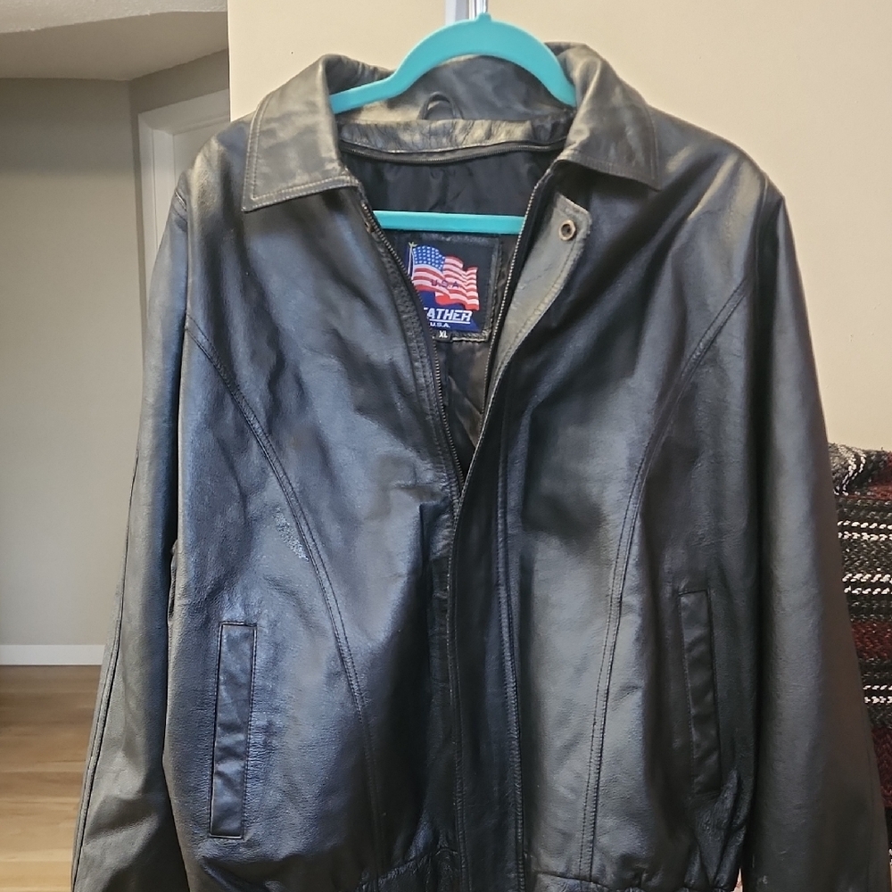Feathers Black Leather Bomber Jacket